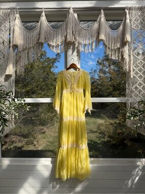 Yellow Lace Trim Maxi Dress // Candi Jones - Women